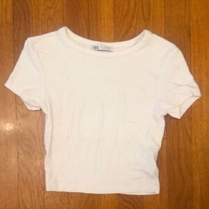 Zara White Girls' Short-Sleeve Crewneck Tee